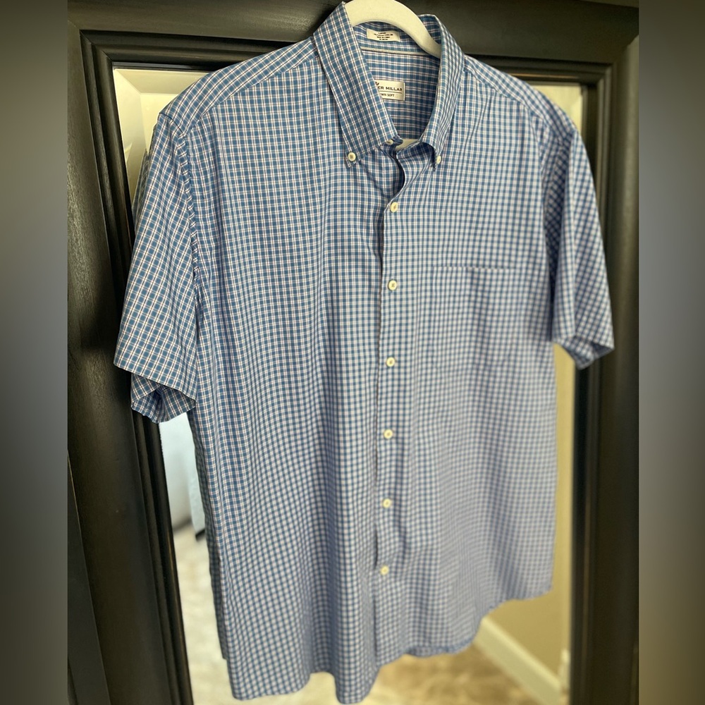Peter Millar Crown‎ Soft Short Sleeve Plaid Button Down Shirt Size Large (144)